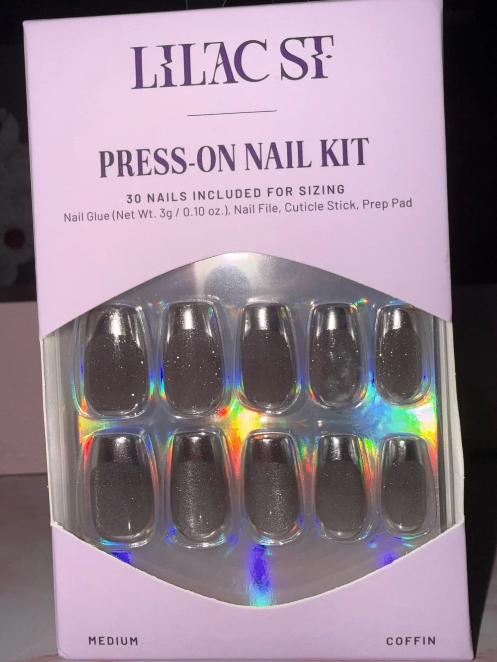 Lilac St. Silver Press-On Nail Kit - Medium Coffin (12 Nails)